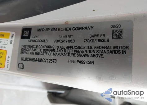 2021 Chevrolet Spark Fwd Ls Automatic z USA, uszkodzony, nr VIN KL8CB6SA4MC712573